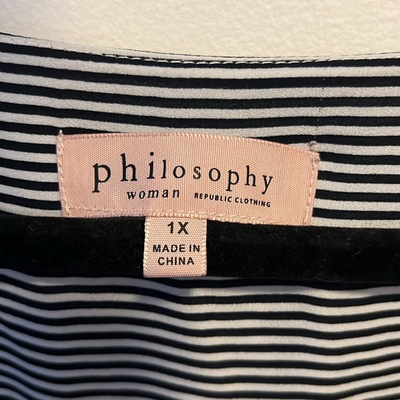 philosophy black and white striped flutter sleeve top - Picture 3 of 4